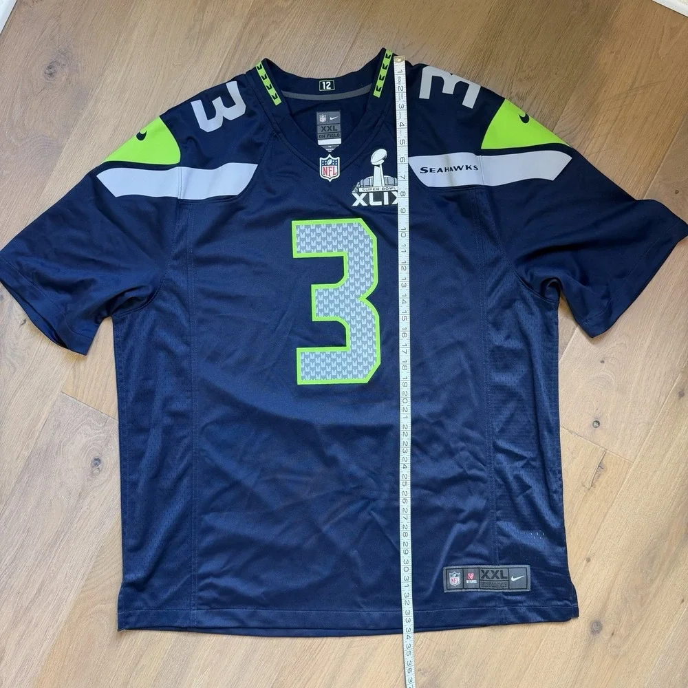 Russell Wilson 3 Seattle‎ Seahawks Jersey Mens XXL Blue NFL Nike Super Bowl XLIX